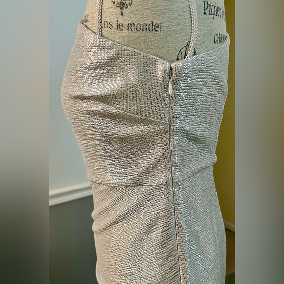 Aidan by Aidan Mattox asymmetrical silver foiled jersey dress - Picture 5 of 7